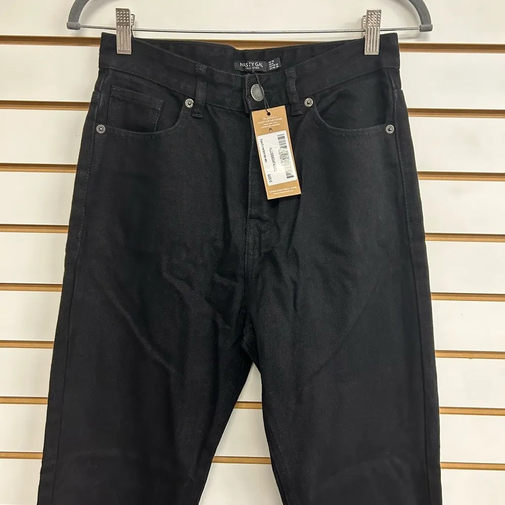 Nasty Gal Organic Roll Hem Mom Jeans Black NWT Size 6 100% Cotton - Image 2