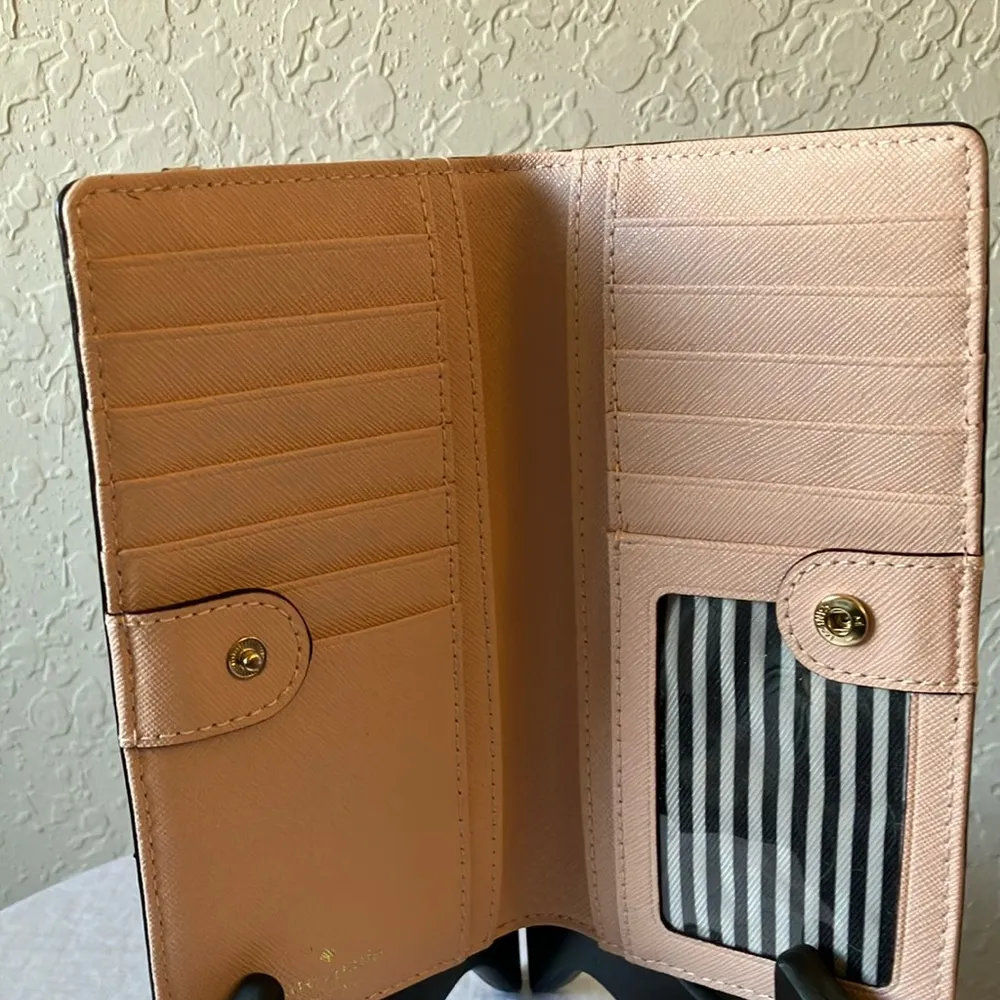 Kate Spade: Blush Pink Laurel Way Jeweled Bow Saffiano Leather Wallet- 12 slots - Image 7