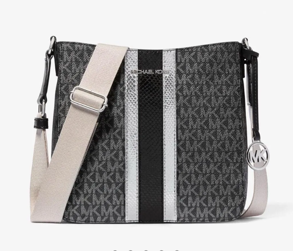 Michael Kors Jet Set Travel Crossbody Black & Silver Bag - Image 2