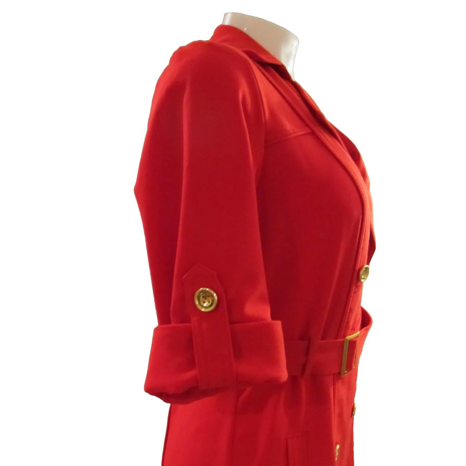 Women's Sharagano Double-Breasted Shirt Dress Red Knee Length Belted Size 6 - Image 3