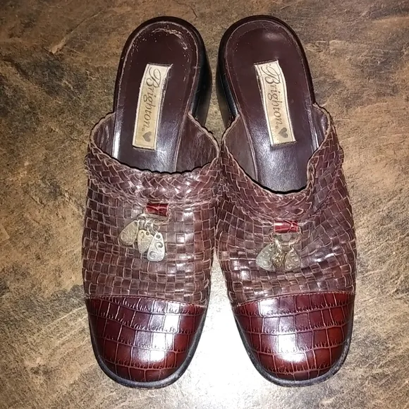 Brighton 8.5M Brown Woven Tassel Mules Shoes - Image 2