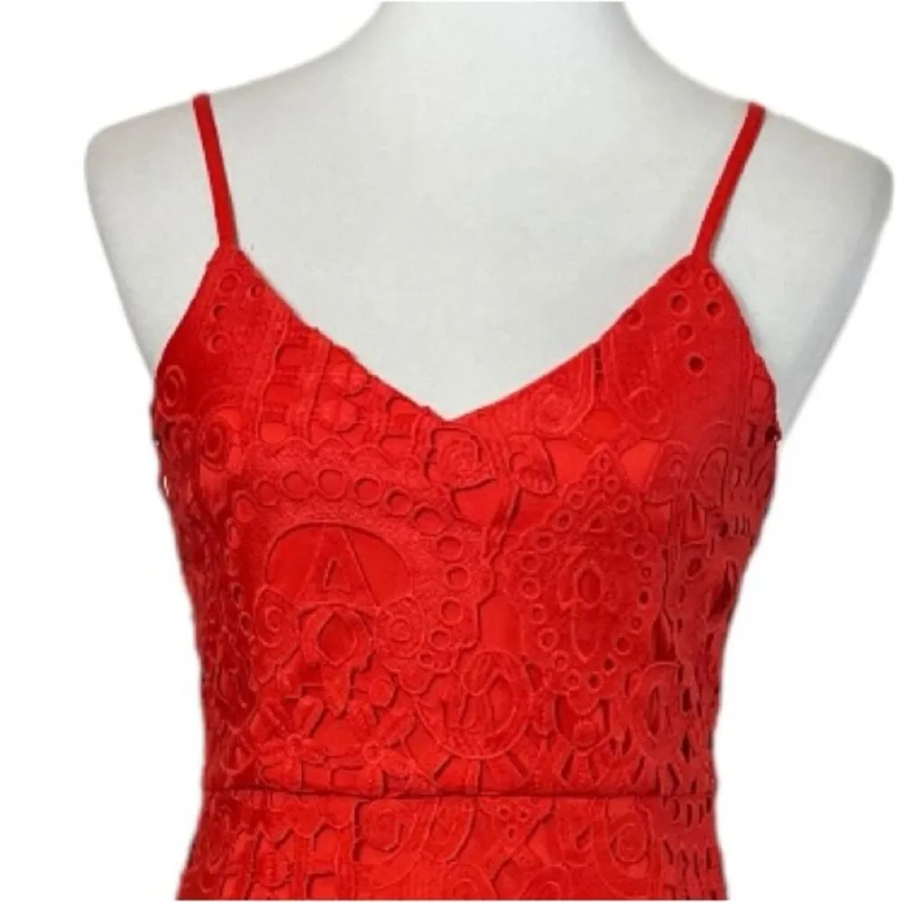 Lulus Mini Dress Lace Crochet Bodycon Spaghetti Strap Coral Women’s Size Small - Image 7