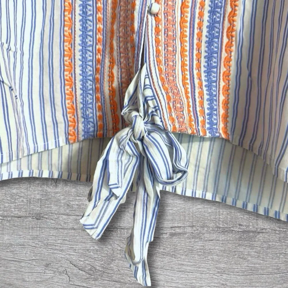 Altard State Boho Tie Front Crop Top Women S Butterfly Sleeve V Neck Embroidered - Image 4