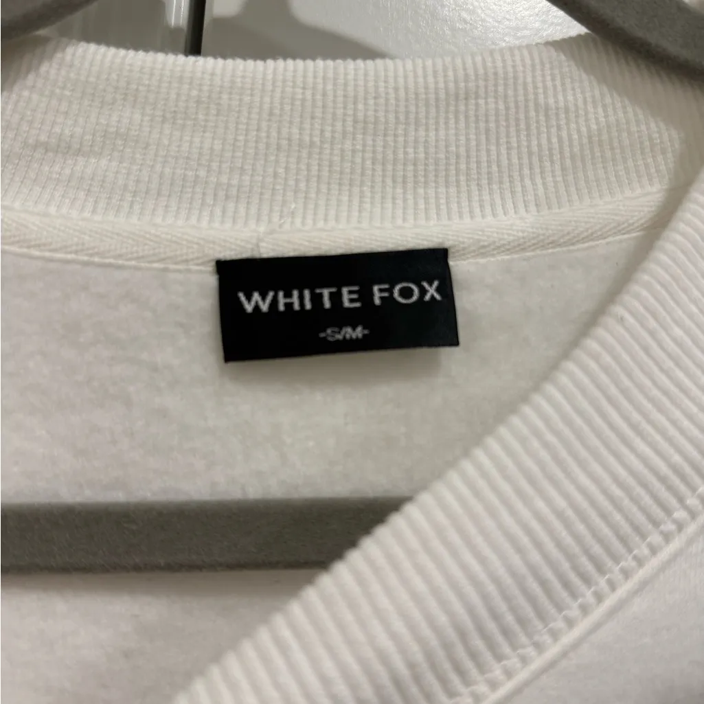 White Fox Boutique White Sweatshirt with Blue Print - Image 2