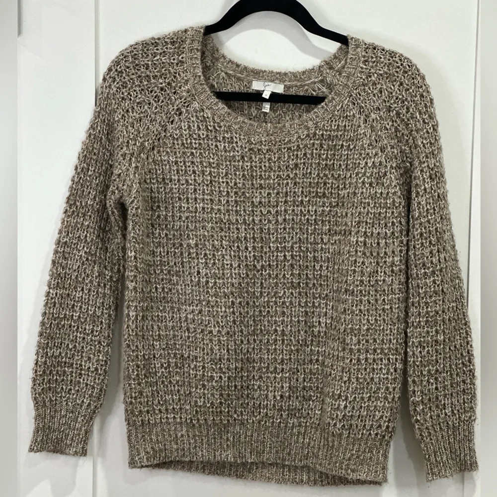 Joie Tan Alessa Sweater Loose Knit Crew Neck Brown Small Quiet Luxury Boho Chic - Image 4