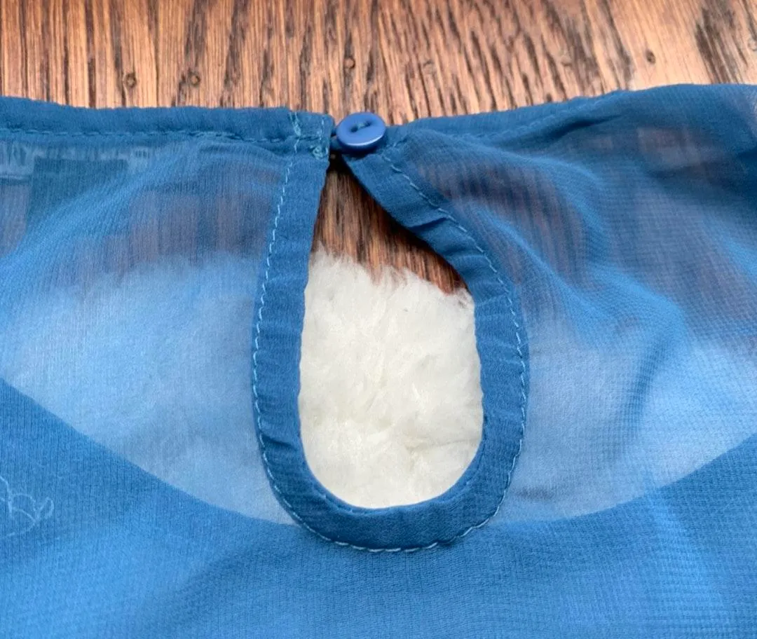 Stripped Blue Sequin Chiffon Short Sleeve Top - Image 6