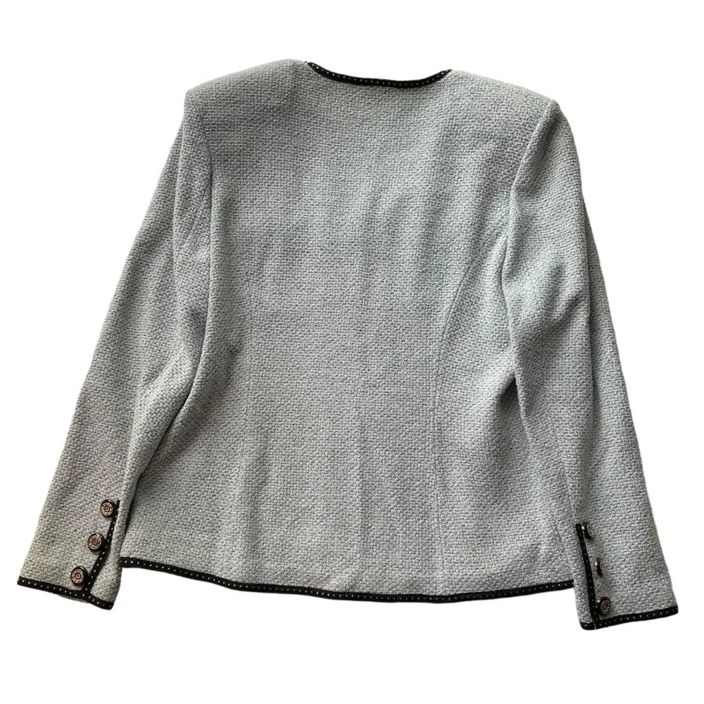 St. John Collection Tweed Knit Blazer Jacket Blue Size 12 zip formal luxury - Image 10