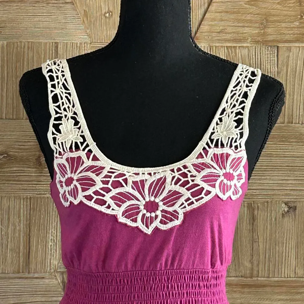 SO Womens Summer Dress Sx Small Pink Tiered Crochet Cottagecore - Image 2