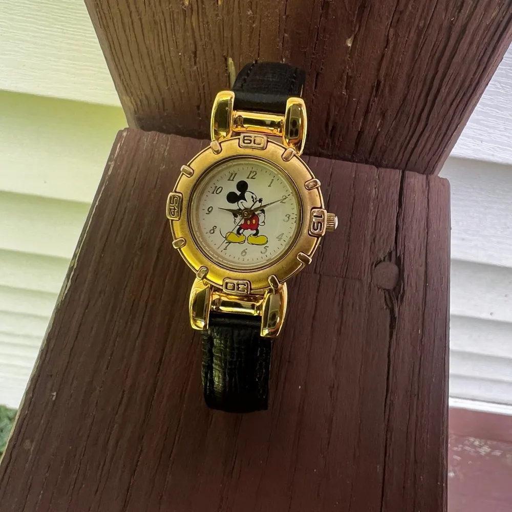 Vintage Disney Mickey Mouse Black & Gold-tone  Women Fashion Watch|Untested - Image 6