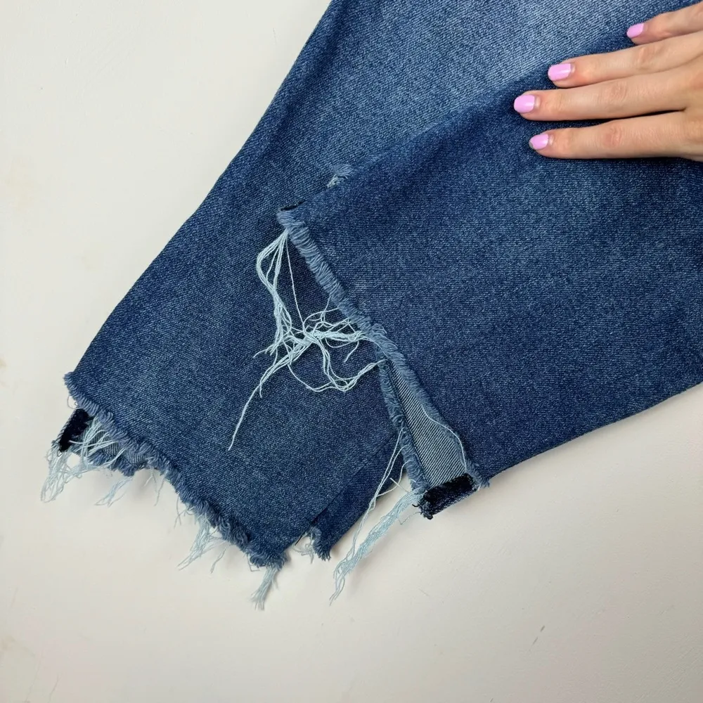 Democracy Ab Solution Straight Leg Jeans Sz 8 Dark Wash Raw Hem Stretch Denim - Image 8