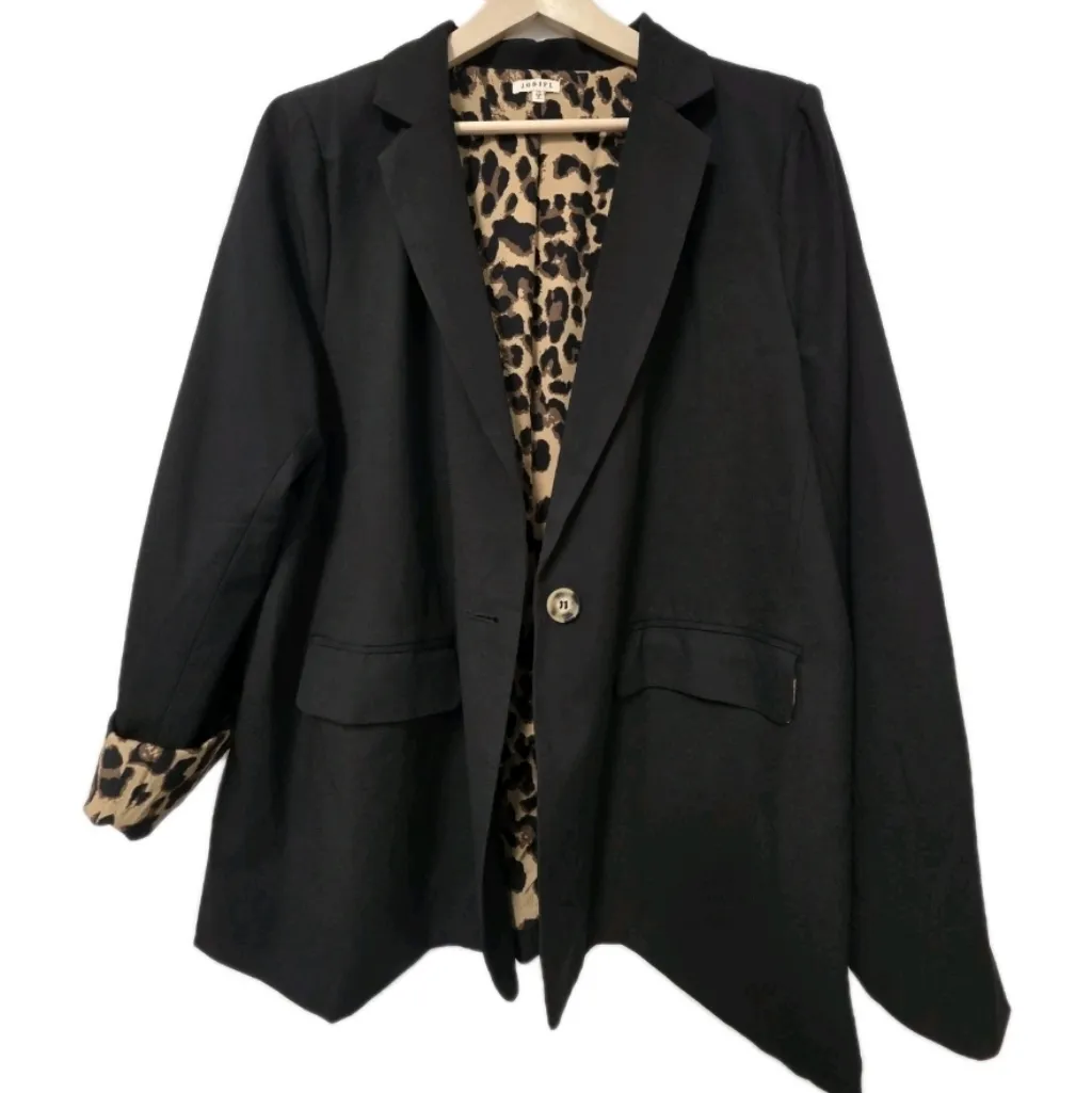 Jodifl Plus Black Blazer Leopard Print Lining Size 2x Roll Sleeve Lepoard Cuff - Image 9