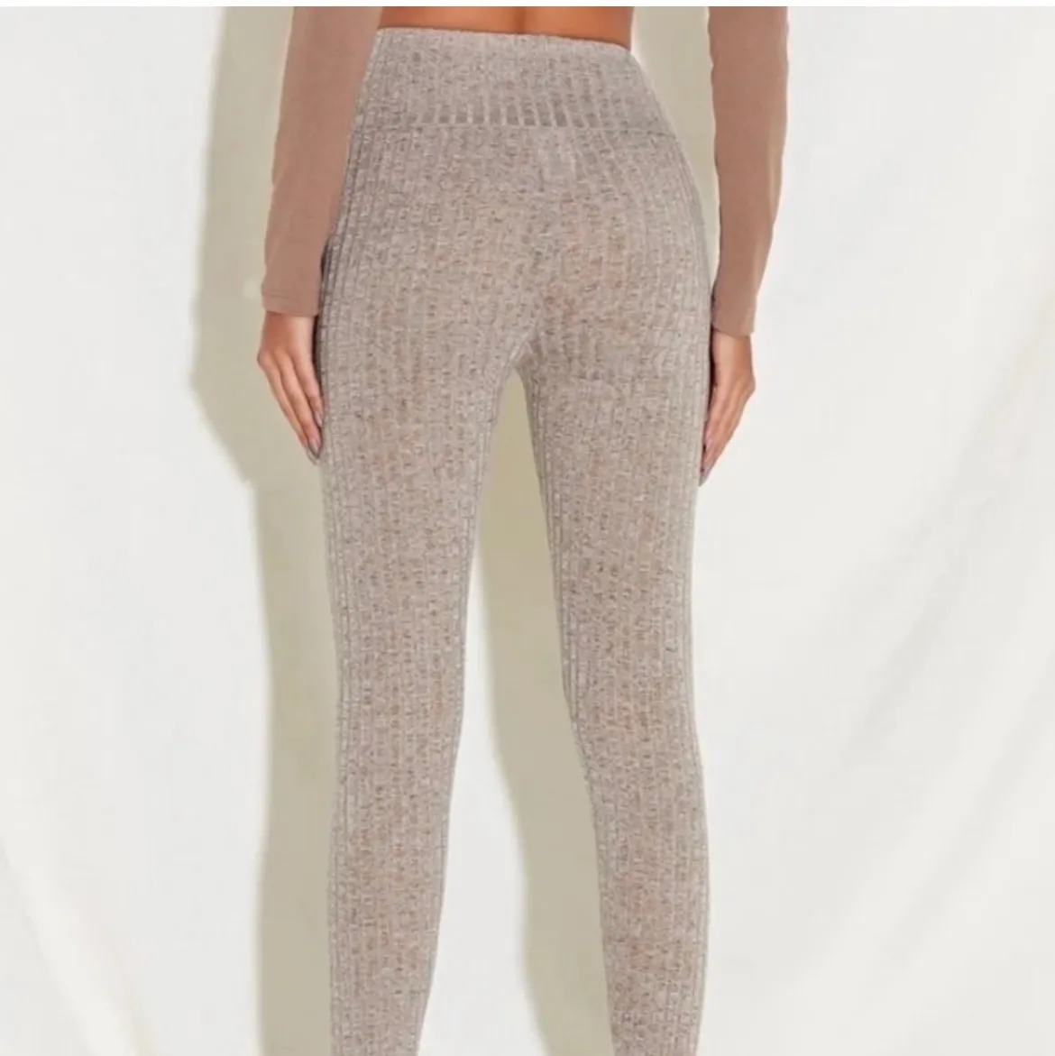 Khaki Nude Ribbed Leggings Large - Image 3