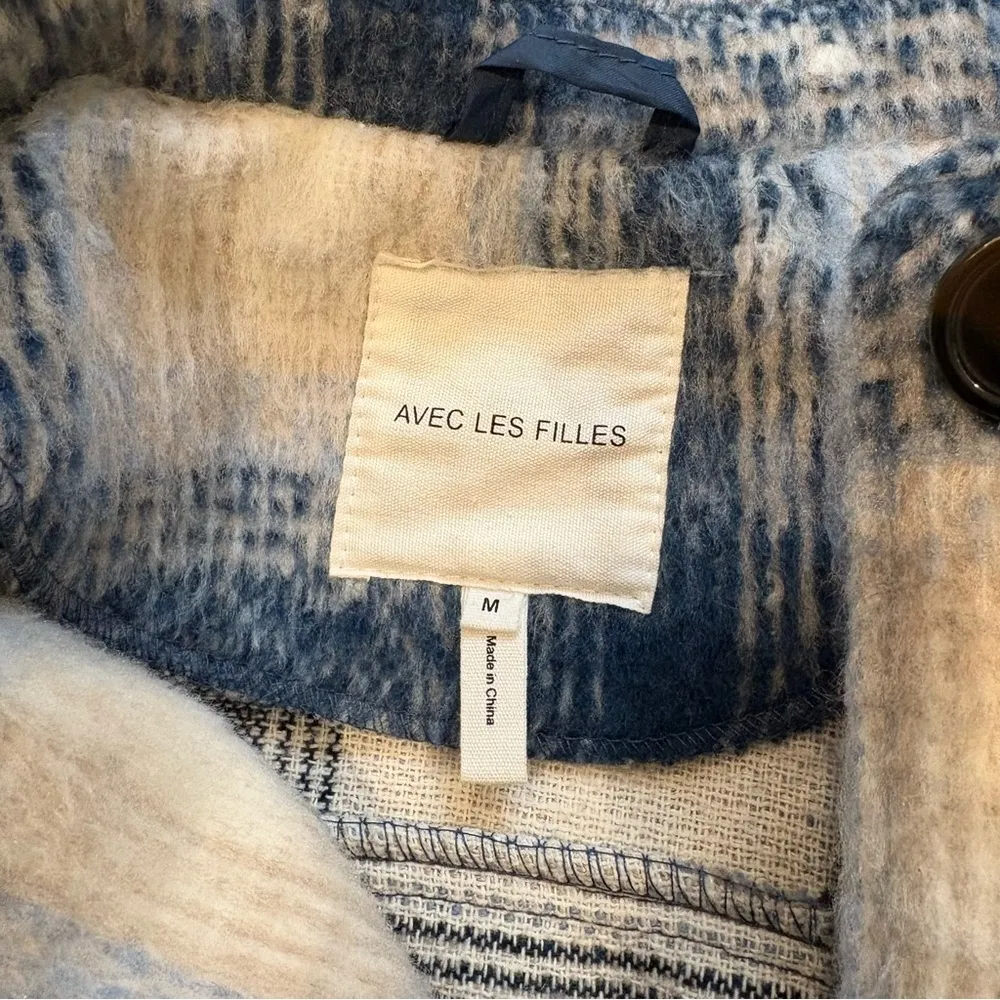 Anthropologie Avec Les Filles Plaid Shirt Jacket, Blue and   White, Sz M - Image 15