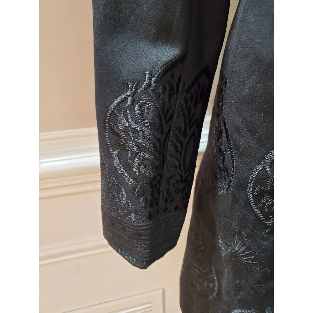 Peter Nygard Women's Black Embroidered Long Sleeve Button Front Jacket Size 12 - Image 13