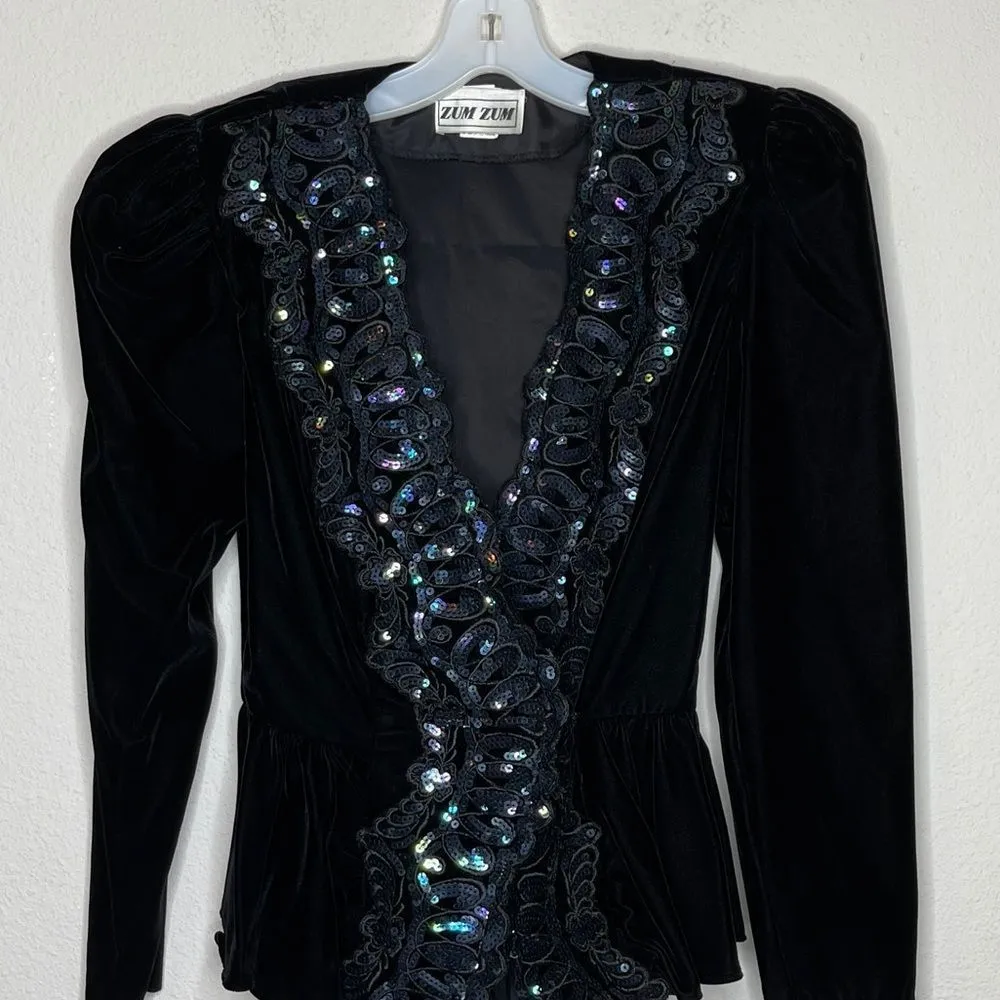 Vintage Zum Zum Velvet‎ Beaded Jacket Black - Image 7