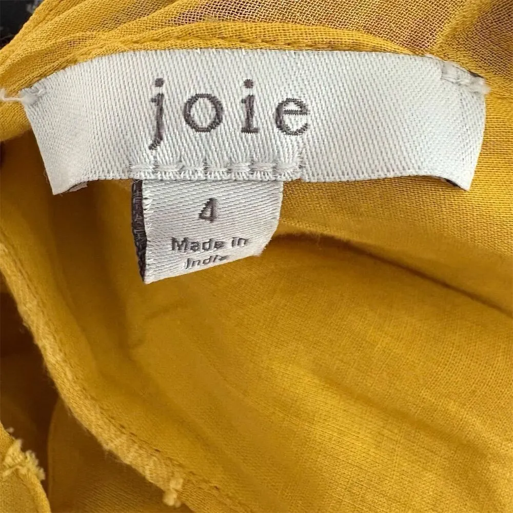Joie Adella Yellow Ruffle Trimmed Floral Embroidered Midi Dress Size 4 - Image 9