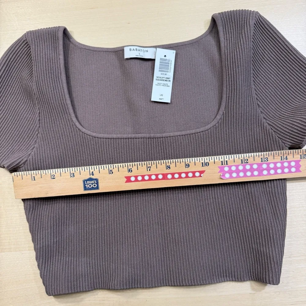Aritzia Babaton Sculpt Knit Squareneck Deep Taupe Crop Top Womens Large - Image 7