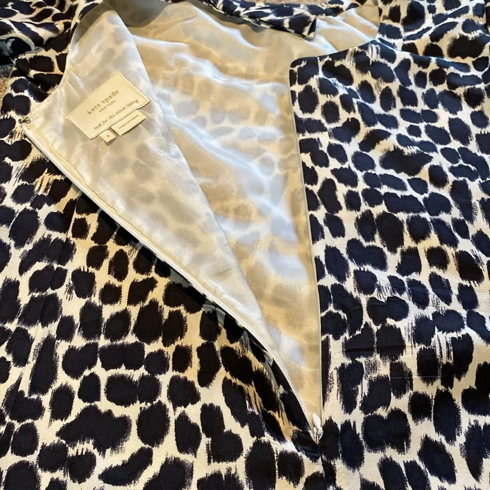 Kate Spade Silk Swing S/S Open Back Animal Print Cream Black Lined Dress Size 4 - Image 12