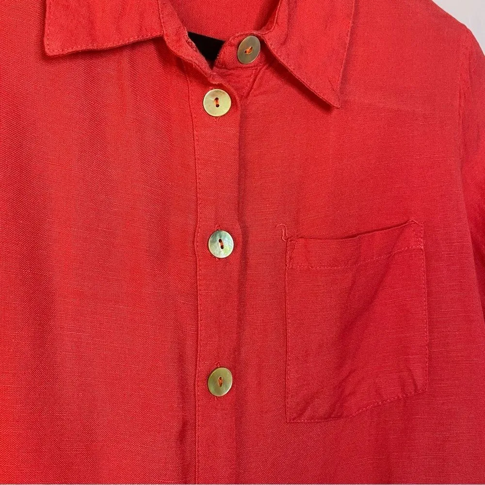 Soft Surroundings Red Linen Blend Button Front Zipper Back Lagenlook Cardigan PM - Image 3