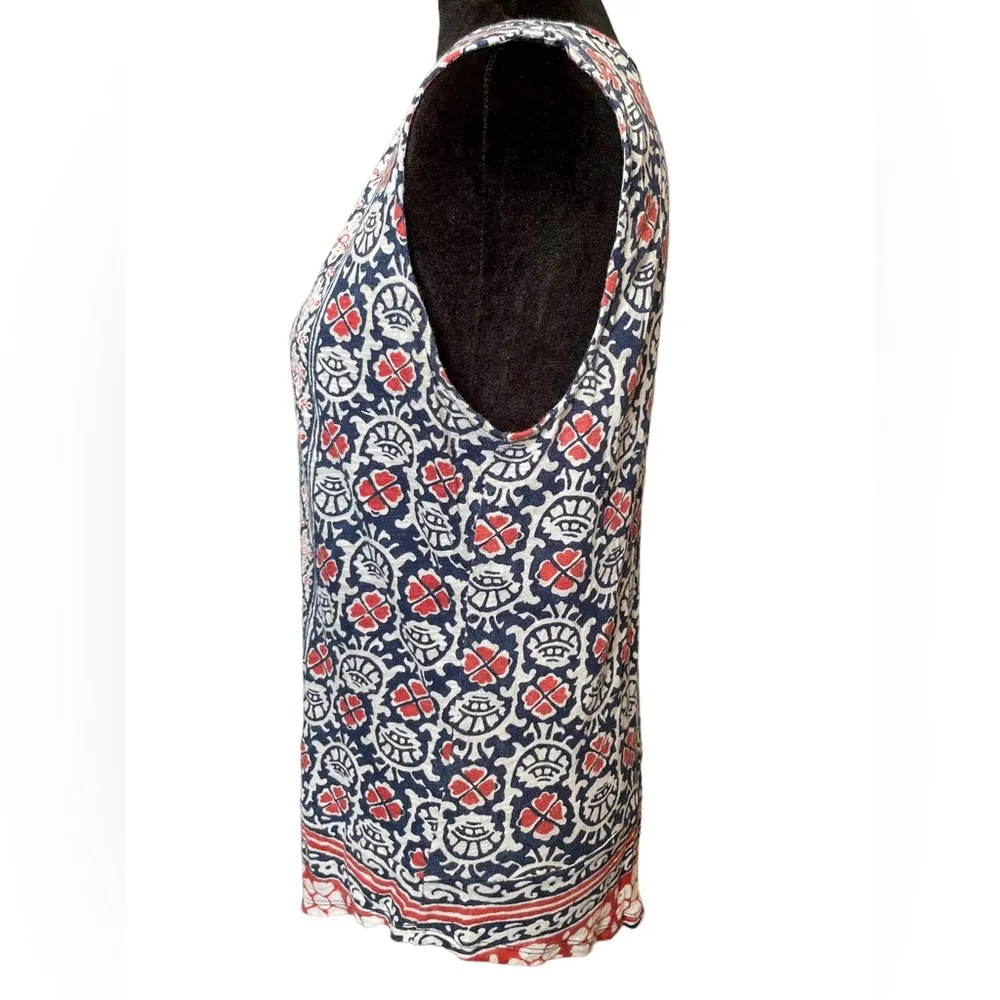 Lucky Brand Blue Boho Eclectic Hippie Southwestern Geometric Split Neck Tank Top - Image 3