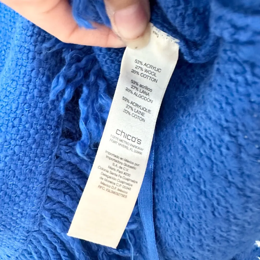 Chicos Top Womens Small Royal Blue Woven Short Sleeve Fringe Hem Cotton Wool - Image 4