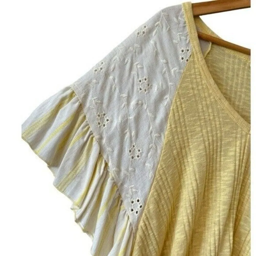 HUMMINGBIRD Eyelet Lace Ruffle Sleeve Yellow Knot Front Top Size M NEW - Image 4
