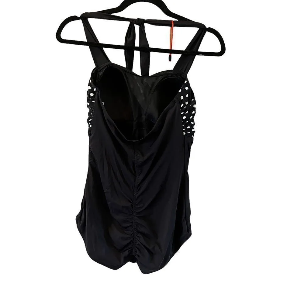 Magicsculpt Retro polkadot one piece Colorblock swimsuit NWT Black Size 14 - Image 4