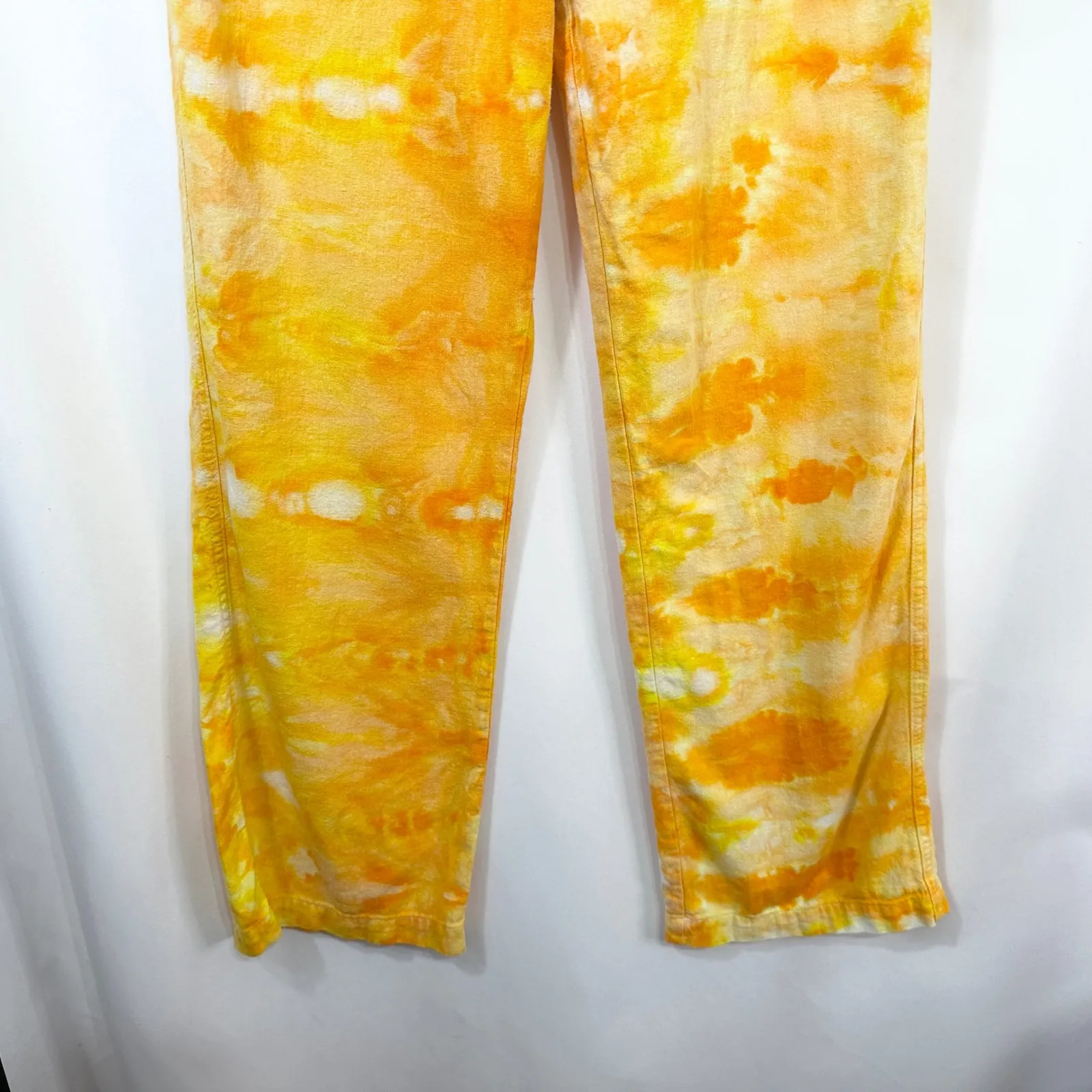 Cynthia Medium Linen Pants Handmade Tie Dye Yellow Orange Lounge Palazzo‎ 1592 - Image 4