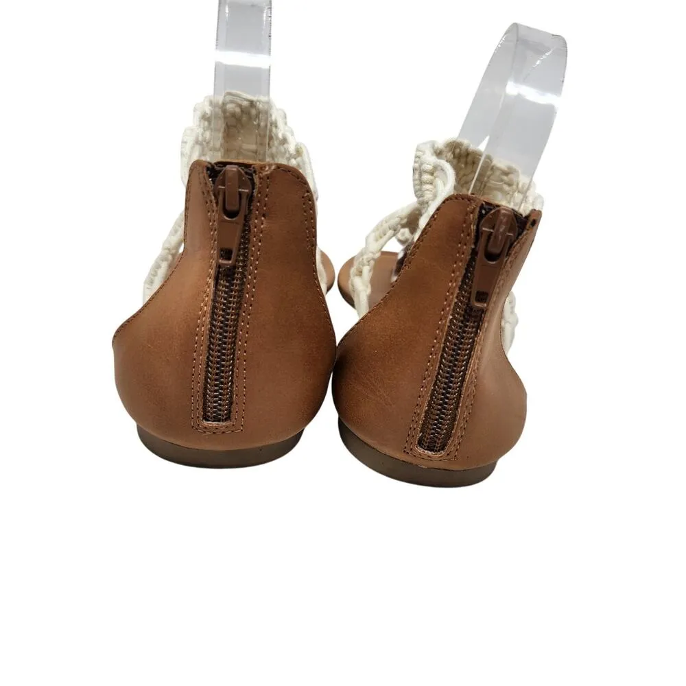 Report Zip Up Back Boho Macramé Flat Sandals Ankle Strap White Brown Size 8.5 - Image 8