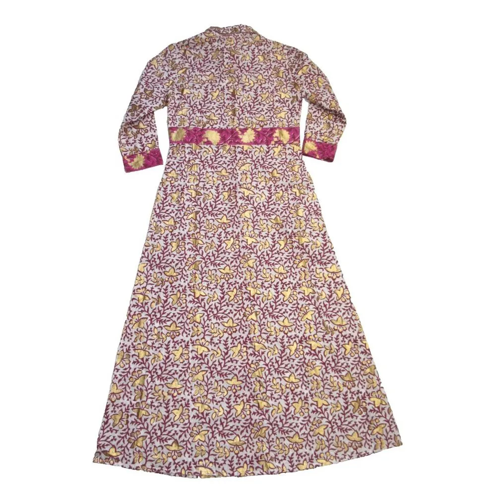 NWT Oliphant Maxi in Marchesa Wine Gold Foil Cotton Shirt Dress XS $268 Pink - Image 4