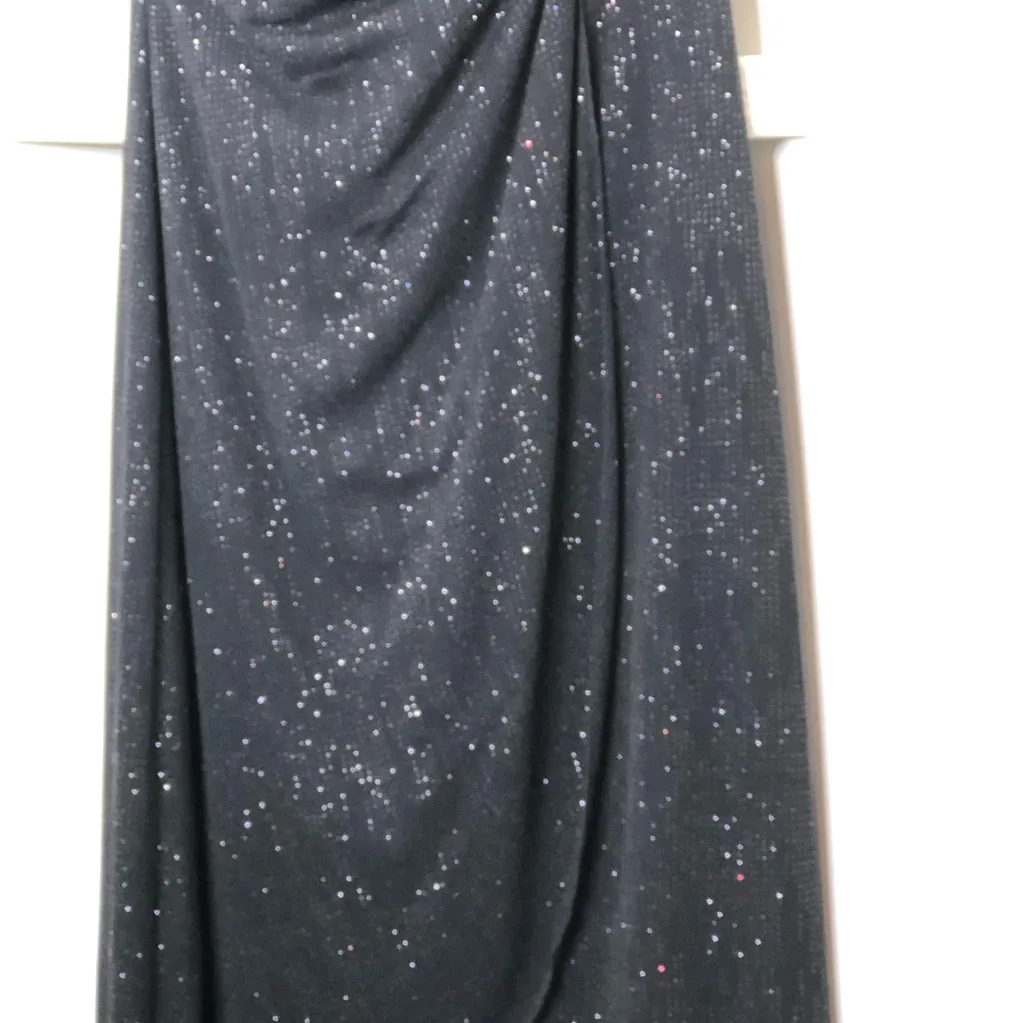 Black M Strapless Shimmery Tulip Asymmetrical Dress Fit & Flare Night Out Shiny - Image 4