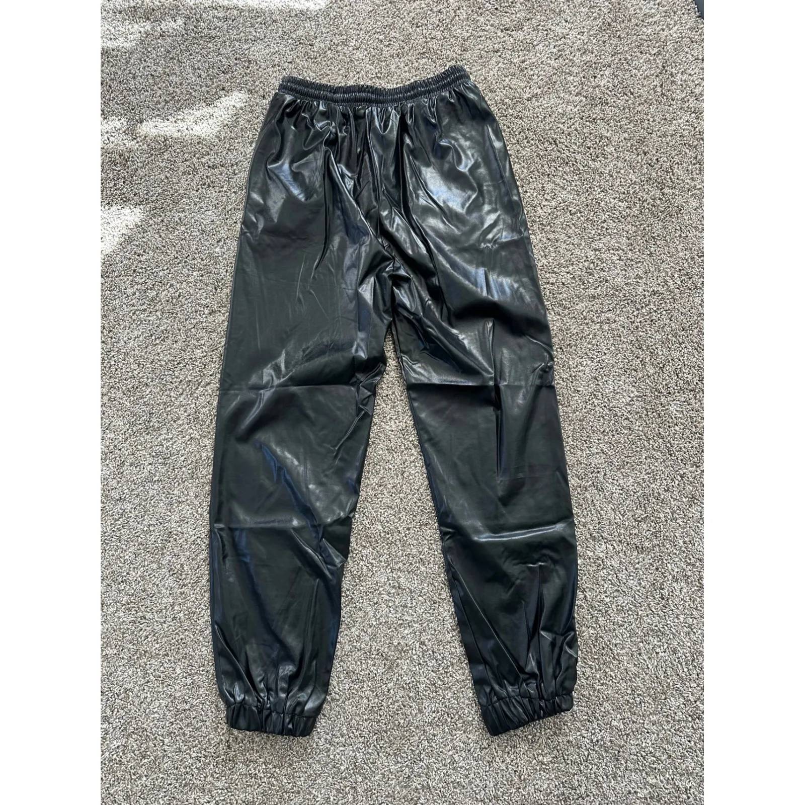 Shein Black Faux‎ Leather Joggers Women's Size S Elastic Waist Drawstring Pants - Image 3