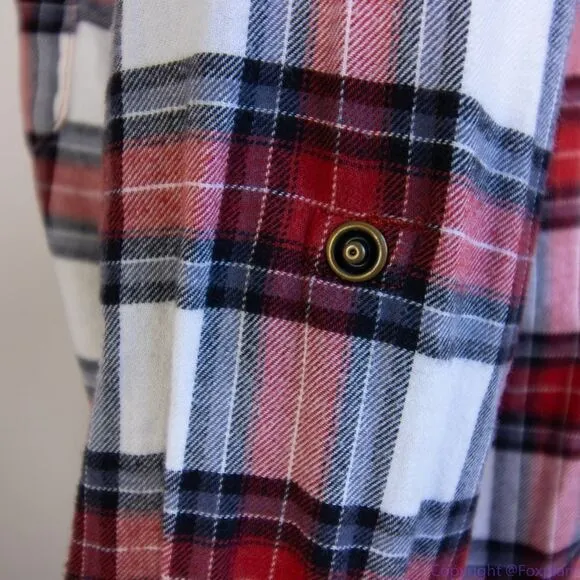 JACHS Girlfriend women's red and white plaid button down shirt, size M - Image 11