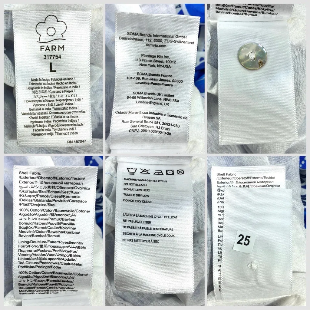 FARM Rio Tile Dream Cotton Puff Sleeve Peplum Top Blouse Blue White Large NWT - Image 15