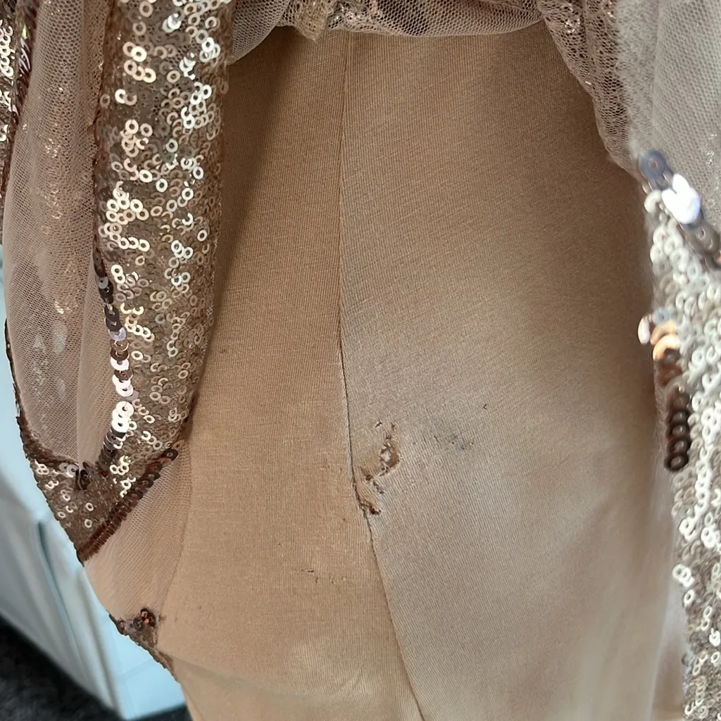 Bebe One Shoulder Rose Gold Sequined Overlay Dress - Image 7