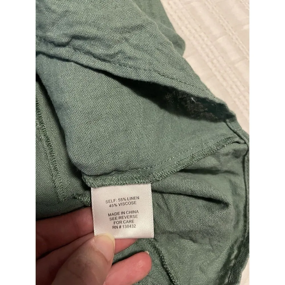 ModCloth Solid Green Linen Viscose Sz 2 Shift Dress Sleeveless Lightweight - Image 3