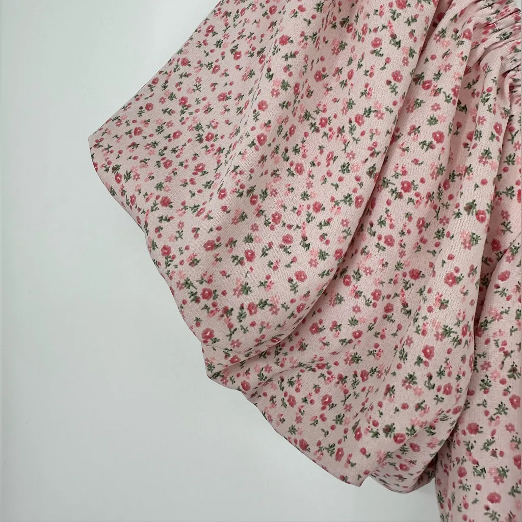 Princess Polly Annie Pink Floral Mini Dress size 8 Puff Sleeves Square Neckline - Image 5