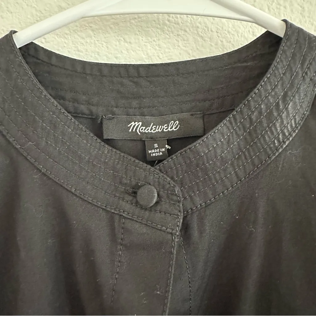 Madewell Flutter Sleeve Button-Front Mini Dress in Poplin Jet Black Size: S NWT - Image 8