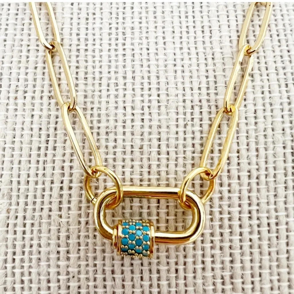 18k Gold Plated paperclip chain necklace pavé carabiner clasp Women’s Jewelry - Image 5