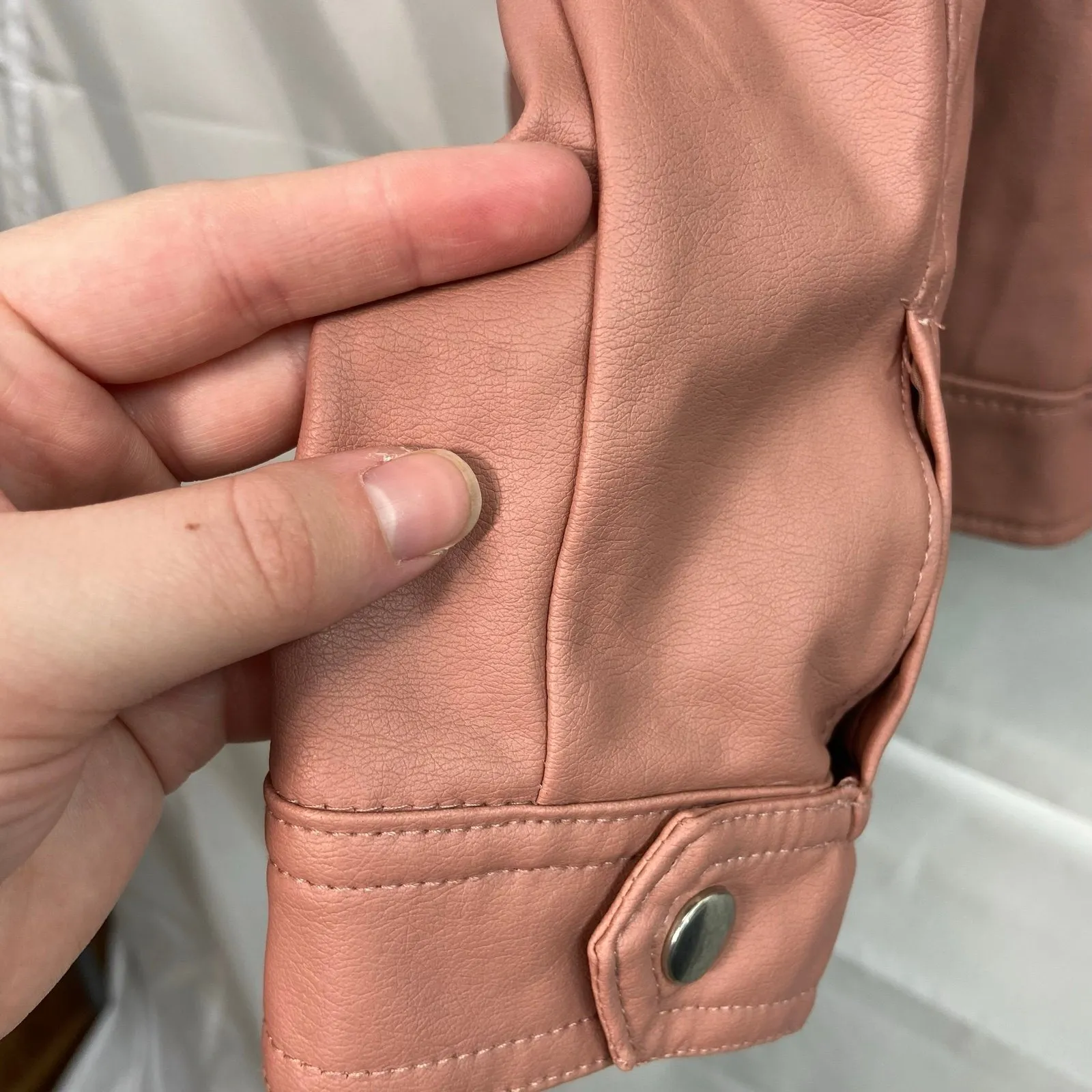 New Look women's mauve pink faux leather zip collared pocket lined jacket large - Image 7