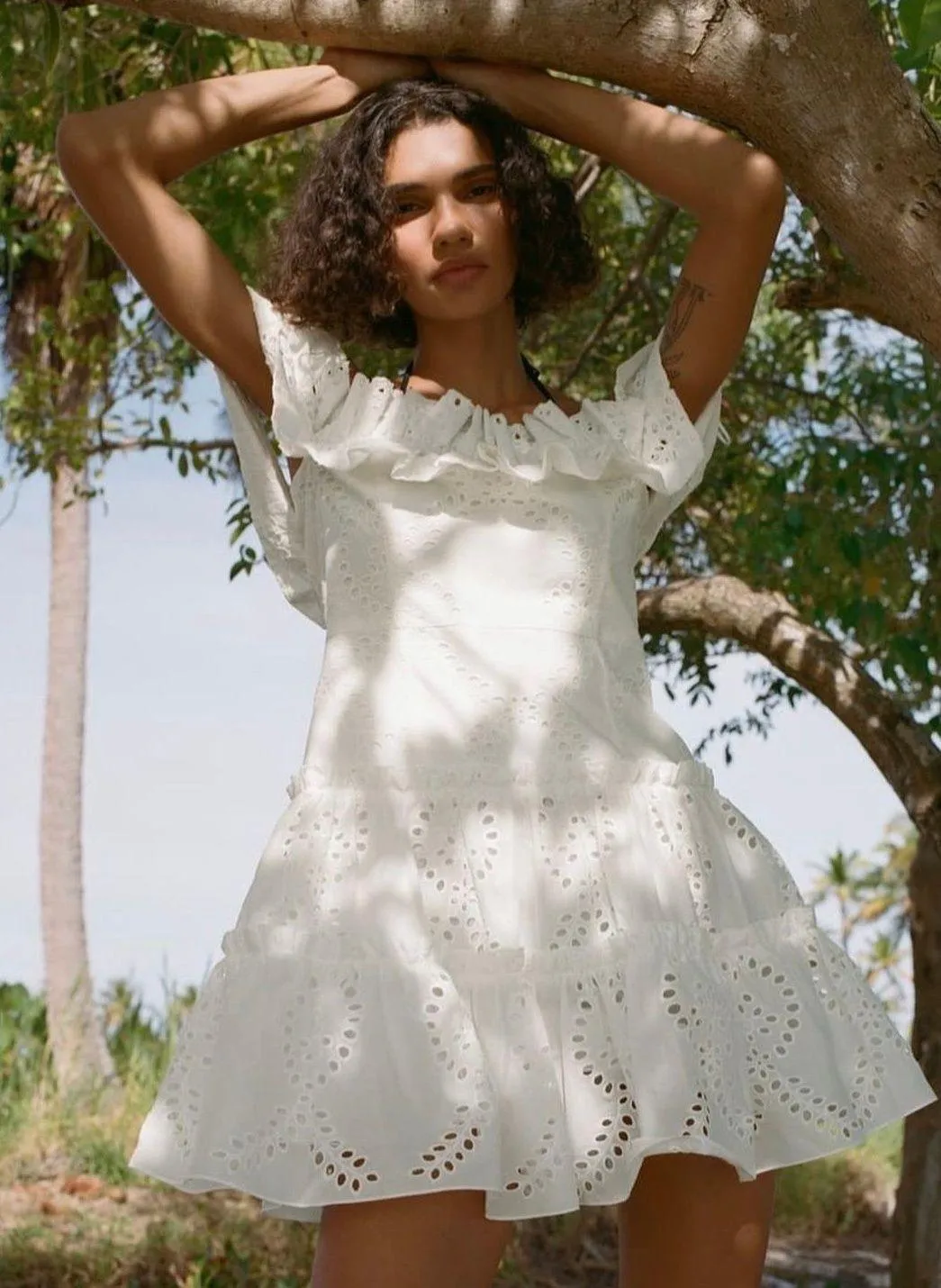 dress mini crochet boho openwork embroidered white vacation summer - Image 10