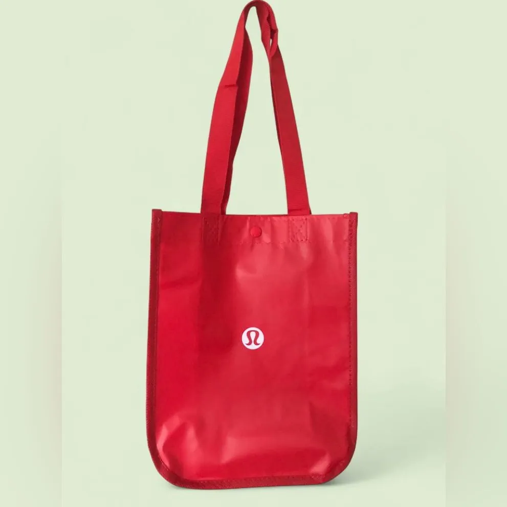 Lululemon Small Reusable Shopping Tote Bag Snap Button Red and White 9" x 11.5” - Image 9