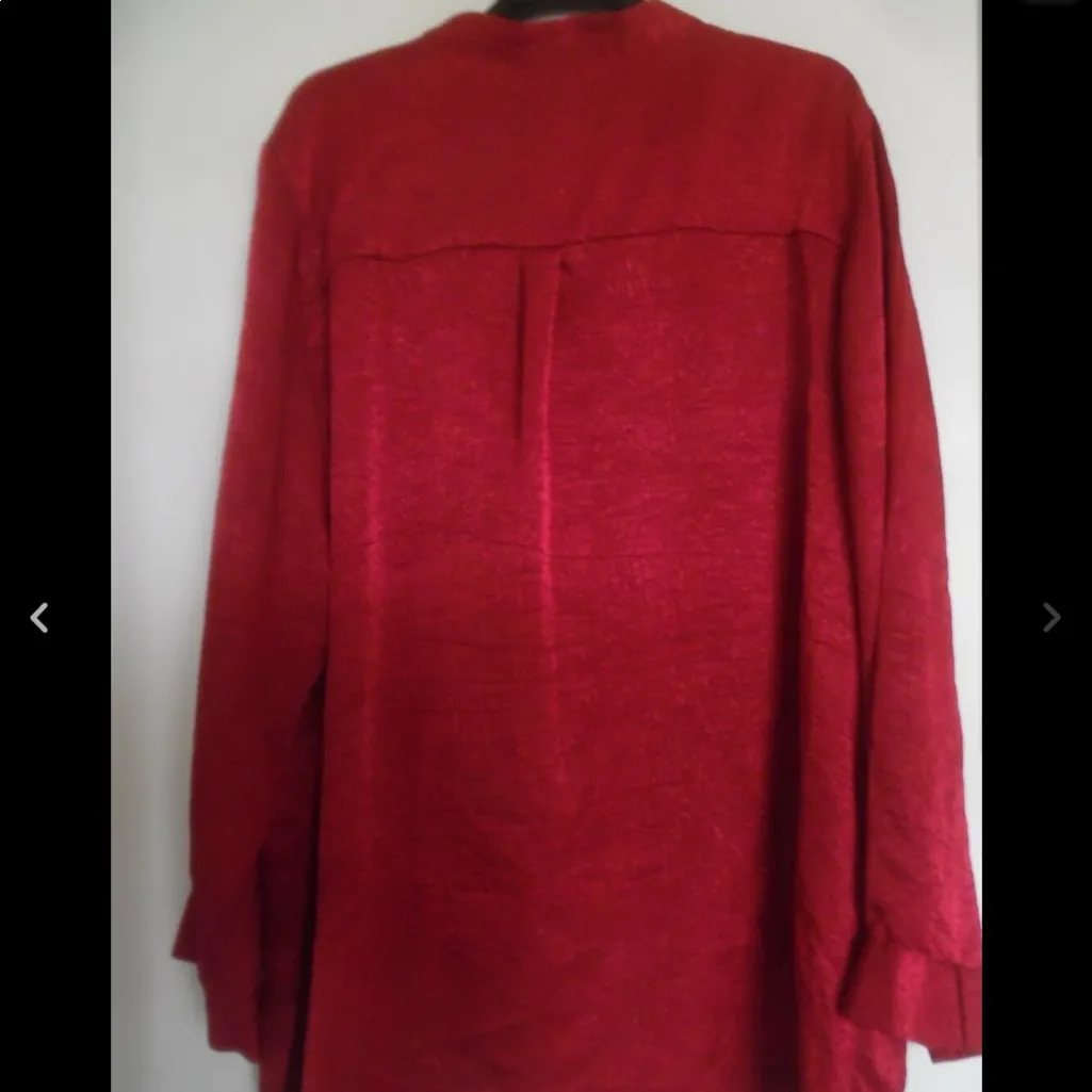 Maggie Barnes Maggie Barns red button down blouse textured fall 0x silky - Image 2