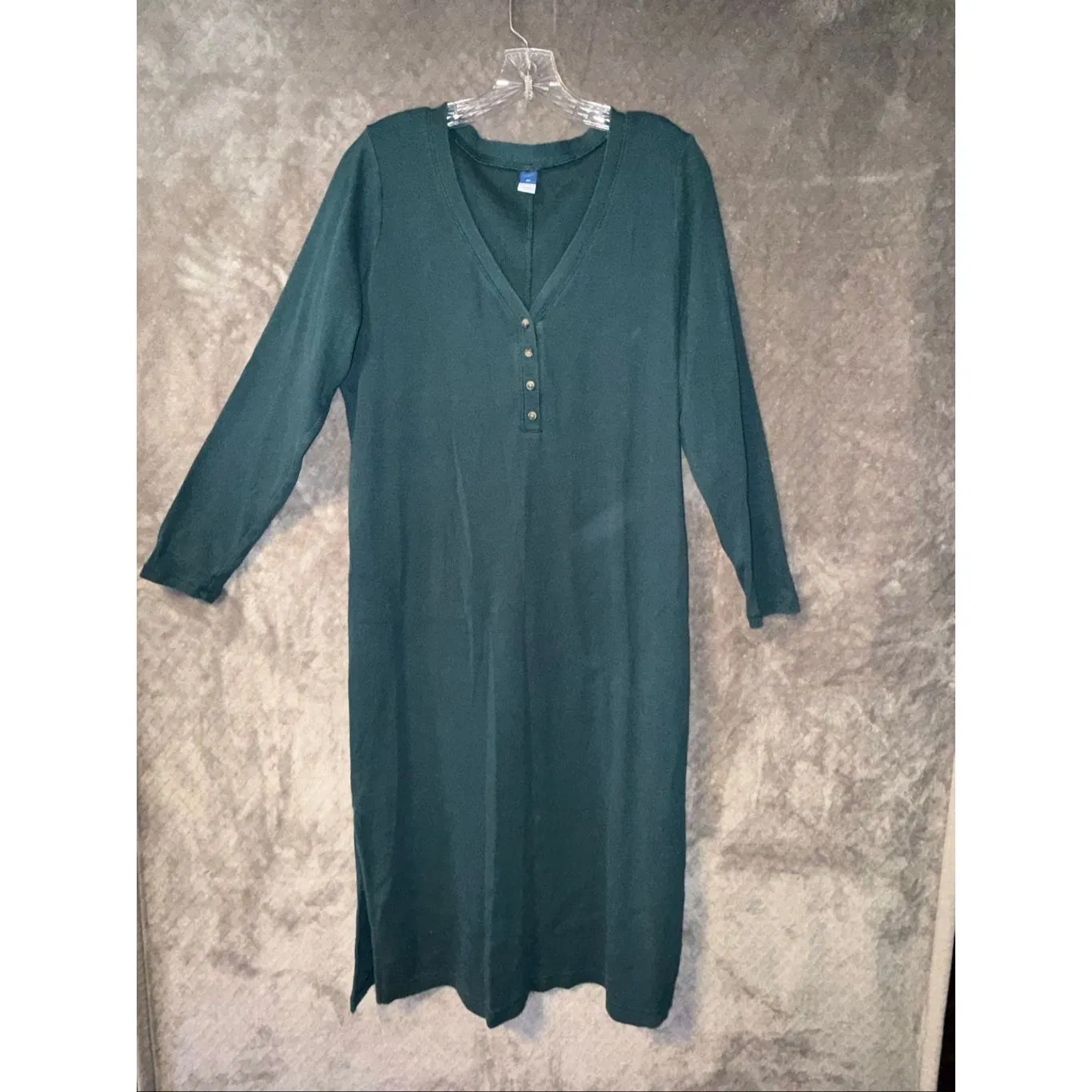 Old Navy V-neck Rib-Knit Henley Midi Dress in "Emerald Isle" Green 2XL - Image 3