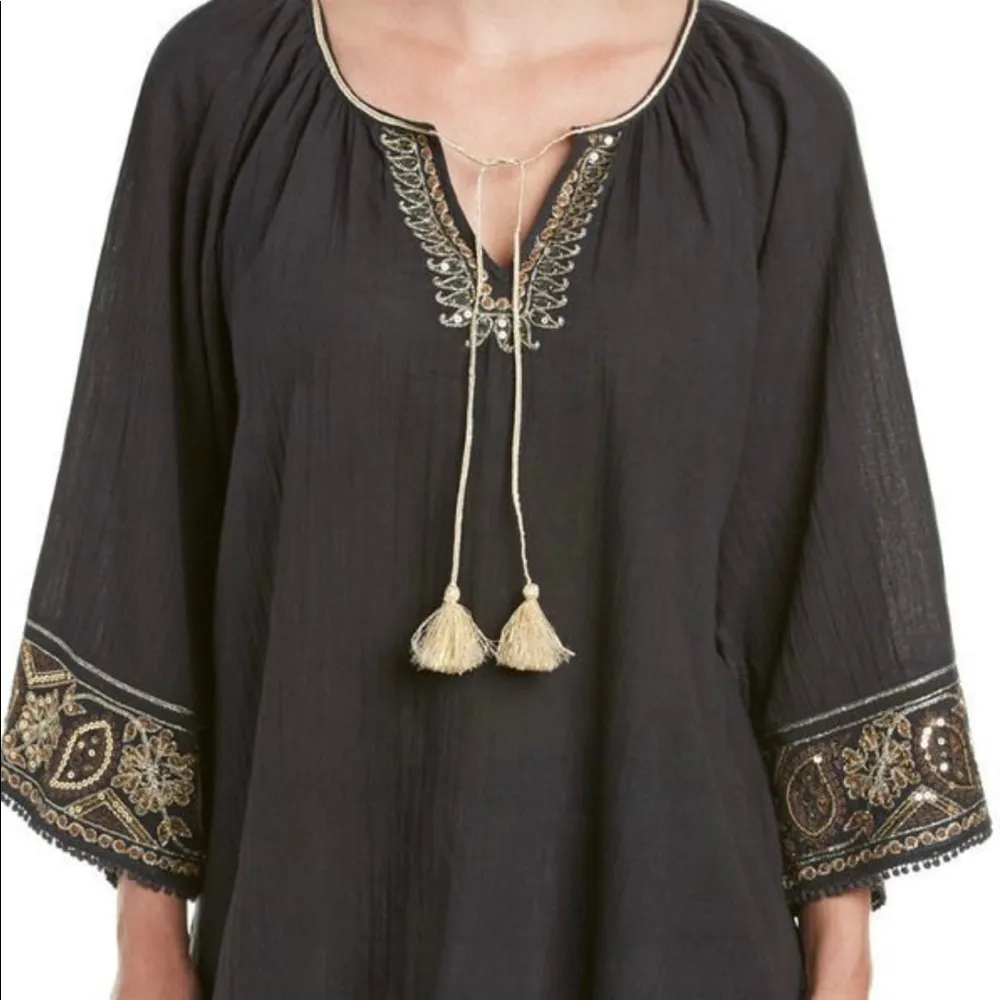 Calypso St Barth Alna Gauze Top S Gold embroidery - Image 2