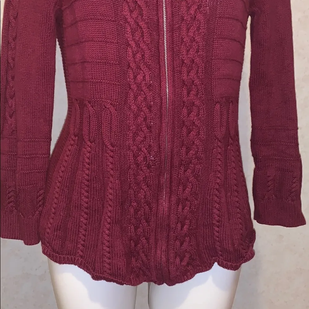Neiman Marcus red burgundy knit zipper sweater - Image 2