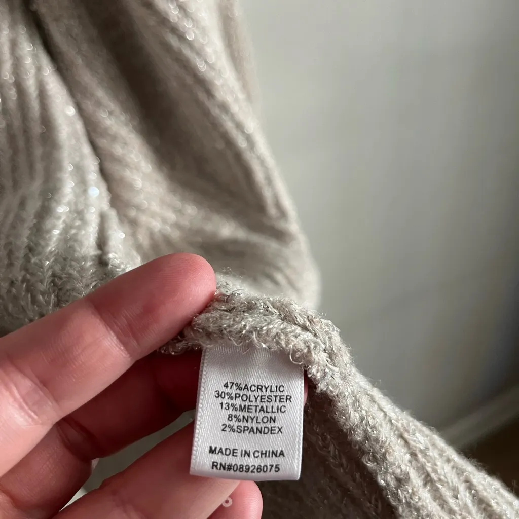 Birch NY Taupe Metallic Knit Open Front Cardigan Sweater Size M Tan Size M - Image 7