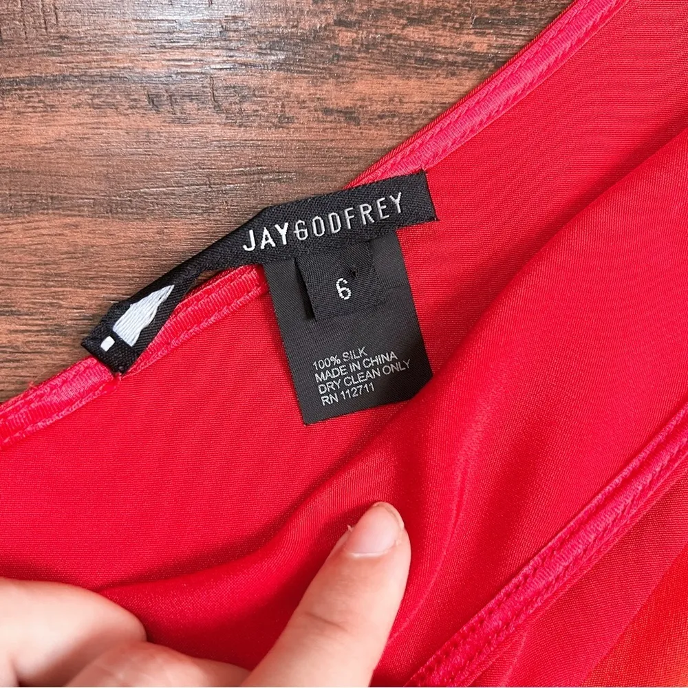 JAYGODFREY • Paradis One Shoulder Dress orange red 100% silk cocktail mini - Image 4