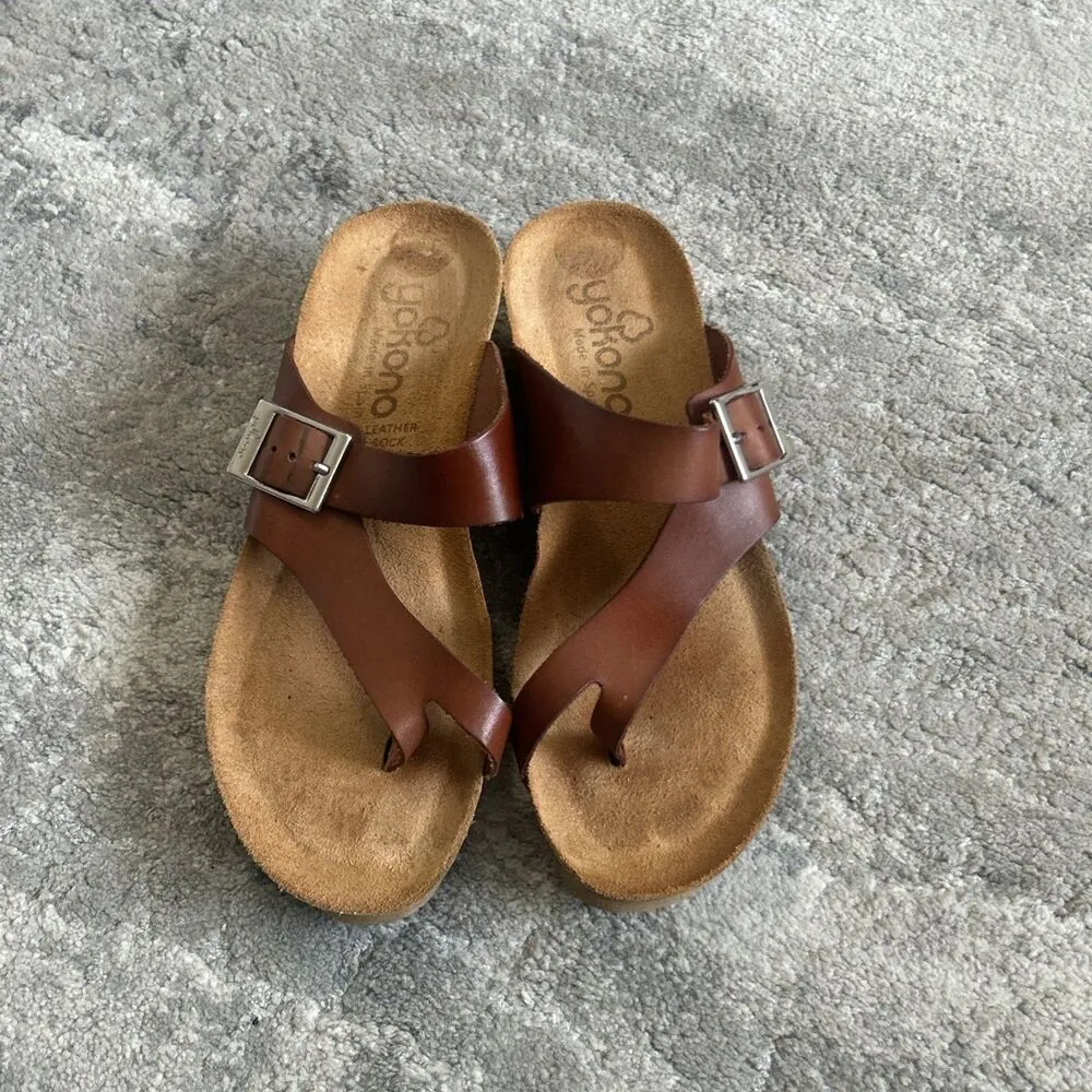 Yokono Sandals Womens 9 Brown Leather Slip On Open Toe Footbed Spain - Image 4