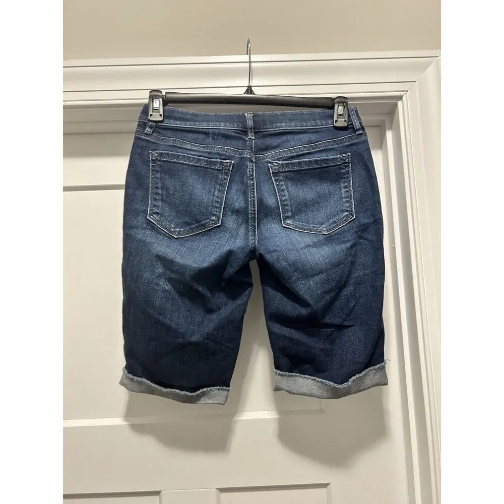 Ann Taylor Loft Women Bermuda Blue Cotton Blend Dark Wash Denim Jeans Shorts 2 - Image 4